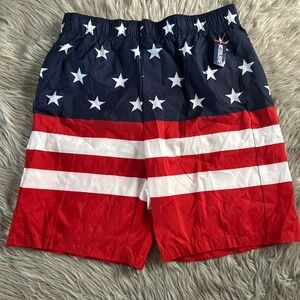 Mission Ridge Swim Trunks Men Size Large USA American Flag Swimsuit Swimwear